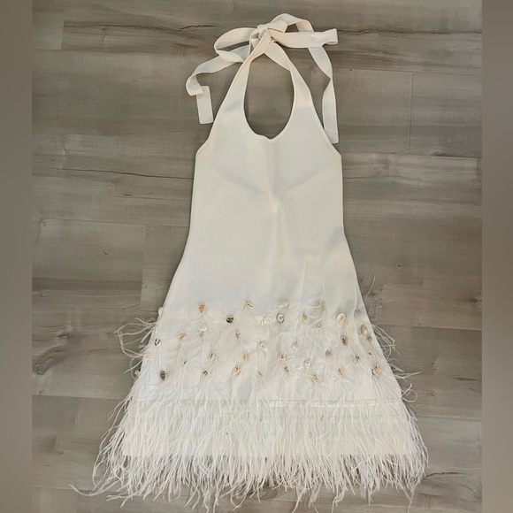 STAUD Haylee White Sea Shell and Feather Mini Dress - Bridal Bachelorette - Picture 2 of 8